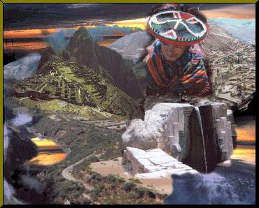 Visionary art picture of Peruvian culture having roots in the past as if time passed them by
